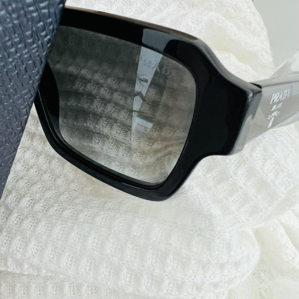 Prada PR 02ZS Square Sunglasses Black Plastic Dark Grey Gradient Silver Unisex - Picture 8 of 14